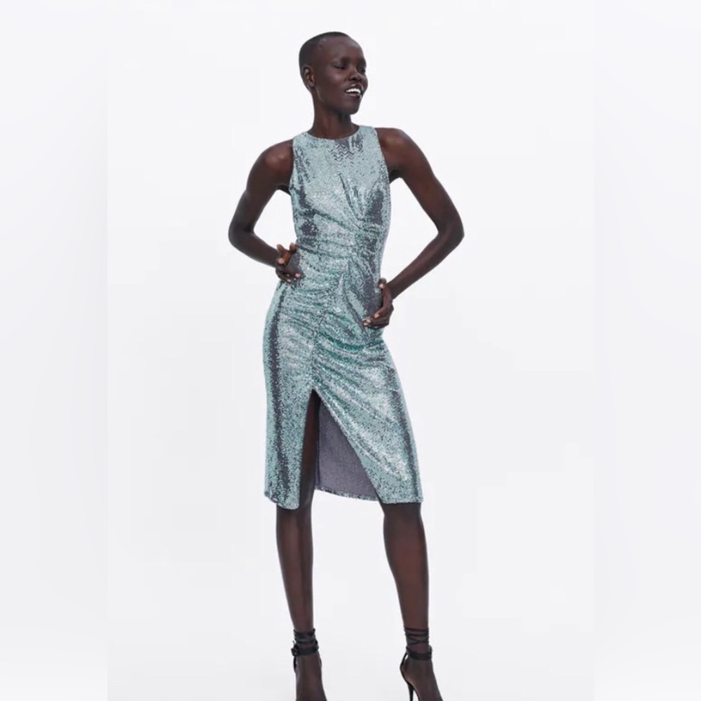 Zara mint green sequin dress